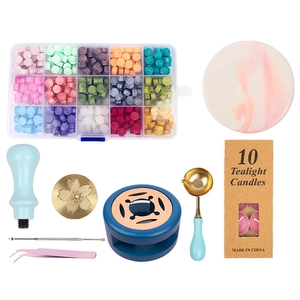 Complete zegellakstempelset met 15-kleurige waskorrels, smeltoven en vele accessoires