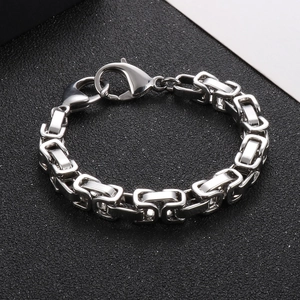Macro shot of titanium steel chunky chain bracelet with detailed lobster clasp