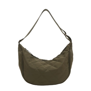 Sac à main demi-lune matelassé vert olive foncé avec motif à losanges et bandoulière