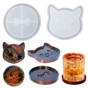 Silicone Coaster Mold Cat Head And Bone Shape For DIY Resin Epoxy Casting Handmade Pet Theme Craft Home Decor