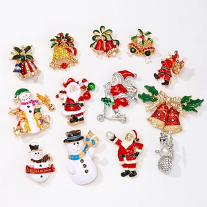 Christmas Brooch Pins For Women Alloy Enamel Rhinestone Santa Snowman Xmas Tree Jewelry Festive Accessory Gift