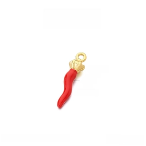 Detailed view of red chili pendant with 20x8mm dimensions and stainless steel material