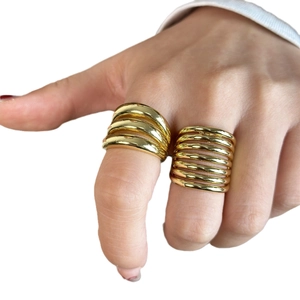 Modern elegant 18k gold plated multi-layer stackable open rings for women on model
