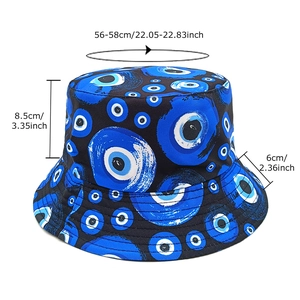 Unisex evil eye pattern bucket hat with size guide for 56-58cm head circumference