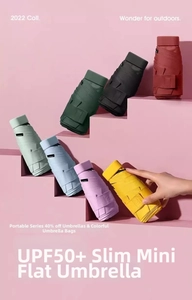 Flat six-fold mini travel umbrella with UPF50+ protection in various pastel colors
