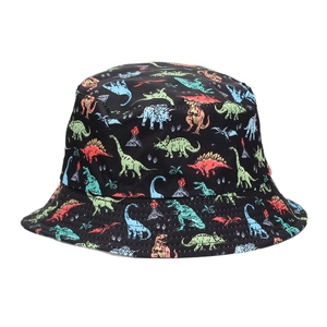 Sombrero de sol con motivos de dinosaurios coloridos y tejido oscuro transpirable