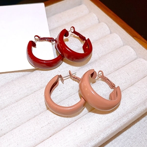 Retro C Shaped Thick Hoop Earrings Minimalist Enamel Geometric Alloy With 925 Sterling Silver Earring Post For Women