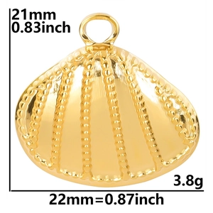 Macro shot of a 22mm golden shell pendant with specific size and weight dimensions