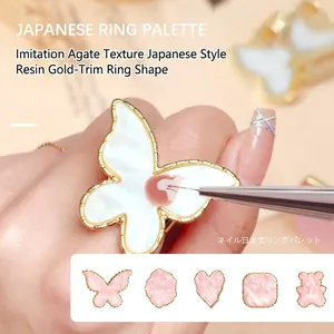 Resin Agate Texture Nail Art Ring Palette Gold Edge Wearable Finger Mixing Plate For Manicure Painting Various Shapes