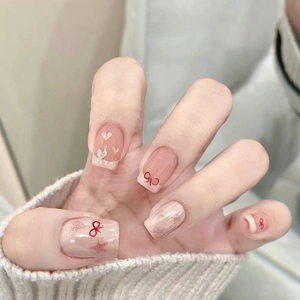 Unghie Finte Ballerina Corte in Plastica Rosa Cuore Stella Francese Fiocco Carino Dolce Glitter per Donne Ragazze