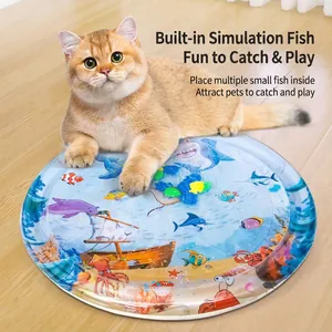 Tapis d'eau interactif pour chats avec motifs marins et petits poissons flottants