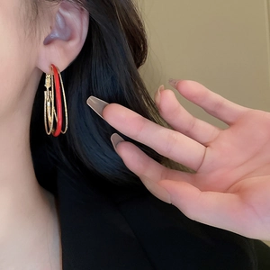 Elegant multi-layer gold alloy hoop earrings with vibrant red enamel glaze for women