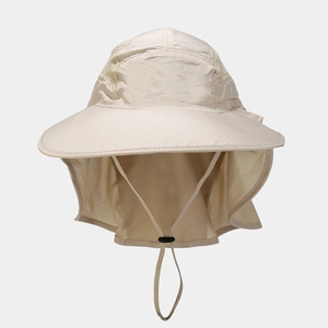 Outdoor sun protection hat with breathable mesh neck flap and adjustable chin strap