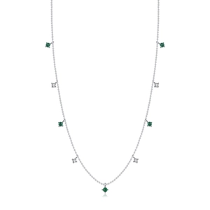 S925 sterling silver bead necklace featuring emerald green stones and clear zircons