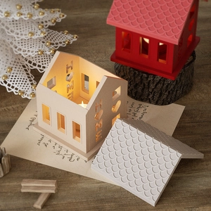 Creative wooden house night light mold with hollow HOME text and heart cutout design