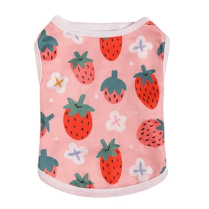 Pink dog vest with cute strawberry print made of breathable fabric for small pets
