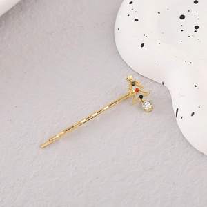 Golden Christmas tree hair clip with colorful rhinestones and teardrop zircon crystal