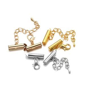 Slide Tube End Clasps With Lobster Clasp And Extension Chain Iron Metal For DIY Jewelry Making Multi-Strand Connectors