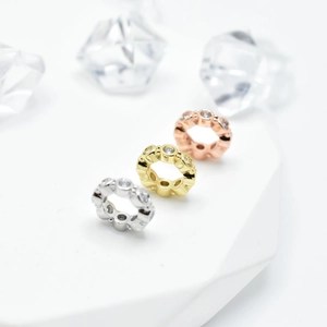 DIY jewelry beads with micro-pave cubic zirconia in silver, gold, and rose gold finishes