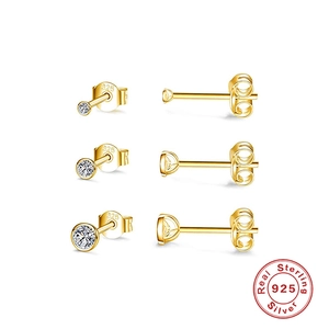 Minimalist Round Cubic Zirconia Stud Earrings With 925 Sterling Silver Earring Post For Women Fashion Geometric Jewelry
