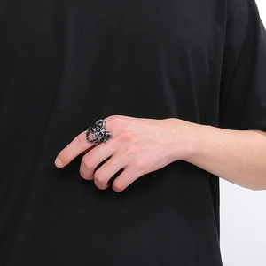 Vintage punk goat skull biker ring in titanium steel for men with high texture detail