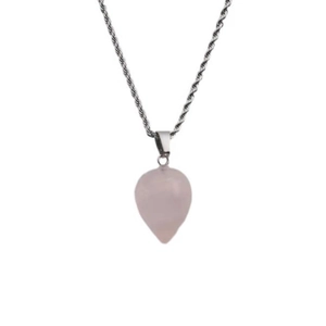 Pendentif cœur en pierre rose avec chaîne torsadée argentée pour femme