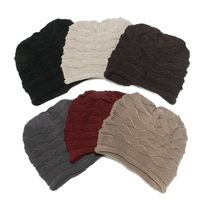 Acrylic Knitted Beanie Slouchy Hat Warm Windproof Wave Textured Solid Color Winter Skull Cap Adult Unisex