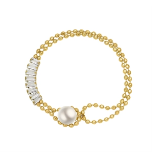French style 18K gold plated titanium bracelet with zircon stones and a large round pearl
