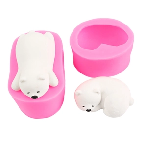 Polar bear silicone molds set with white bears for DIY candle and cake decor