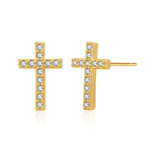 Elegant 18K gold-plated brass cross earrings with sparkling cubic zirconia stones