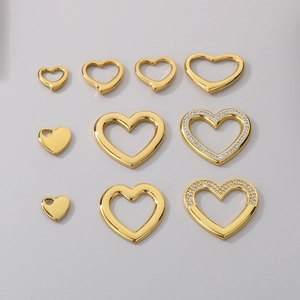 DIY stainless steel heart pendants in gold and silver with rhinestones of various sizes