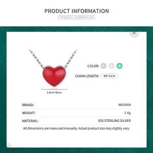 Minimalist S925 sterling silver necklace featuring a red enamel heart pendant for women