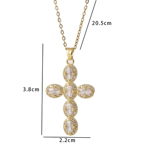 Detailed size chart for the gold cross necklace with zircon stones and 20.5cm chain length
