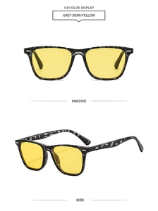 Front and side view of retro square tortoise sunglasses with yellow lenses