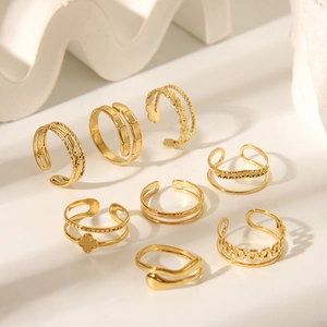 Vintage Adjustable Ring For Women Stainless Steel Gold Plated Geometric Snake Bamboo Crown Design Jewelry Waterproof Hypoallergenic