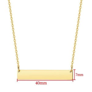 Detailed view of gold stainless steel bar necklace with 40mm by 7mm size dimensions