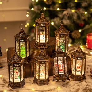 Christmas lantern night light with Santa and snowman scenes for festive table decor