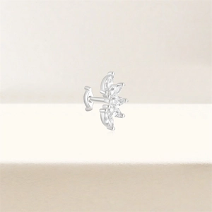 Macro detail of S925 sterling silver marquise crown stud earring with zircon stones