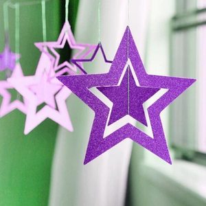 Sparkly purple hollow star hanging ornaments for festive wedding party decorations