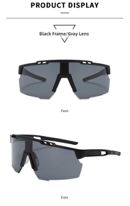 Front and side views of black frame sports cycling sunglasses with gray polarized lenses