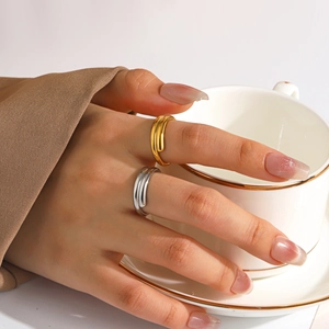 Minimalist Stainless Steel Open Ring For Women Geometric Multi Layer Line Adjustable Finger Ring Gold Silver Jewelry Gift