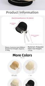 Detailed dimension guide for hollow knit sun hat with lace ribbons and polyester material