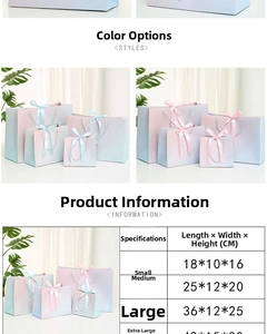 Size chart for marble gift bags in small, medium, and large with dimensions in CM