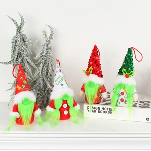 Set of four Grinch gnome plush toys with glowing hats for Christmas decorations