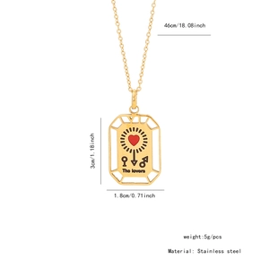 Detail view of golden stainless steel Lovers tarot pendant with size and weight specs