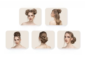 Guide showing five ways to wear hair bun extension from top bun to low bun styles