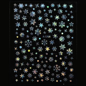 Detailed holographic Christmas snowflake nail stickers with laser stars and starbursts