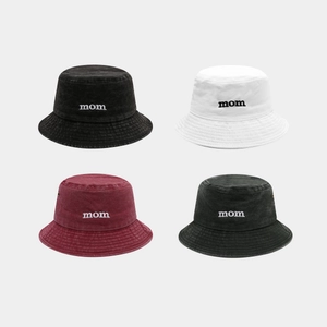 Cappello da pescatore MOM ricamato in cotone vintage, quattro colori, parasole donna