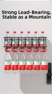 Black metal wall umbrella rack showing high load-bearing capacity with water bottles