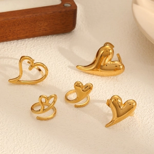Bague Coeur Acier Inoxydable Plaqué Or 18K Irrégulière Ouverte Ajustable Style Ins Bijoux Femme